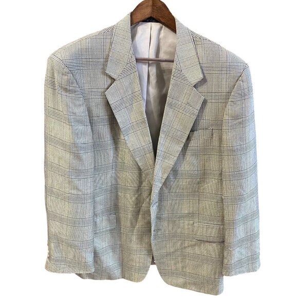 Jones New York Mens Blazer Jacket R44 Classic Plaid Wool Blend Double Button - Picture 1 of 11